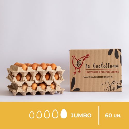 caja de huevos de gallina feliz jumbo color 60 unidades