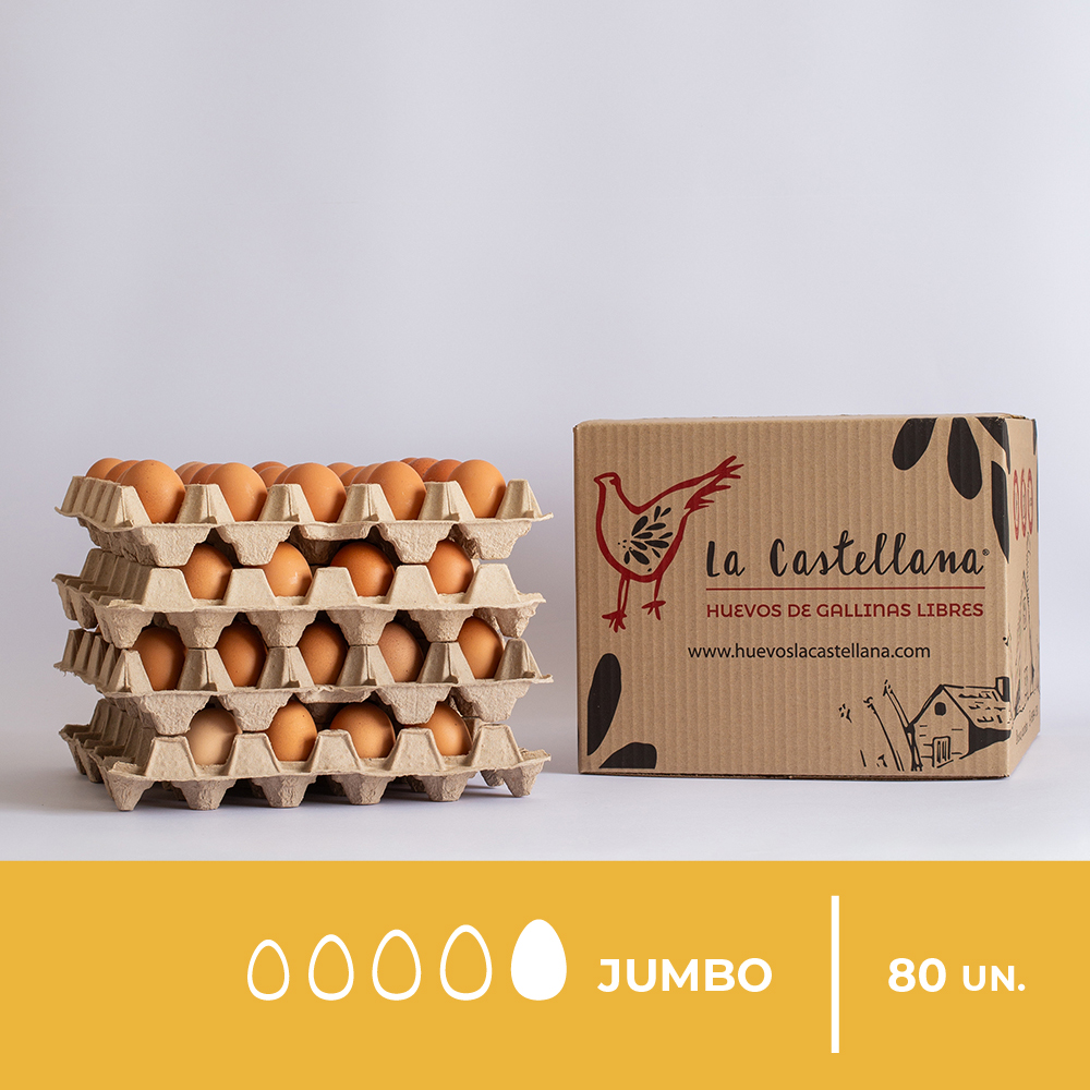 caja de huevos de gallina feliz jumbo color 80 unidades